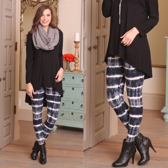 Dark Grey & Navy Tie Dye Soft Leggings- Last Pair - Picture 7 of 8